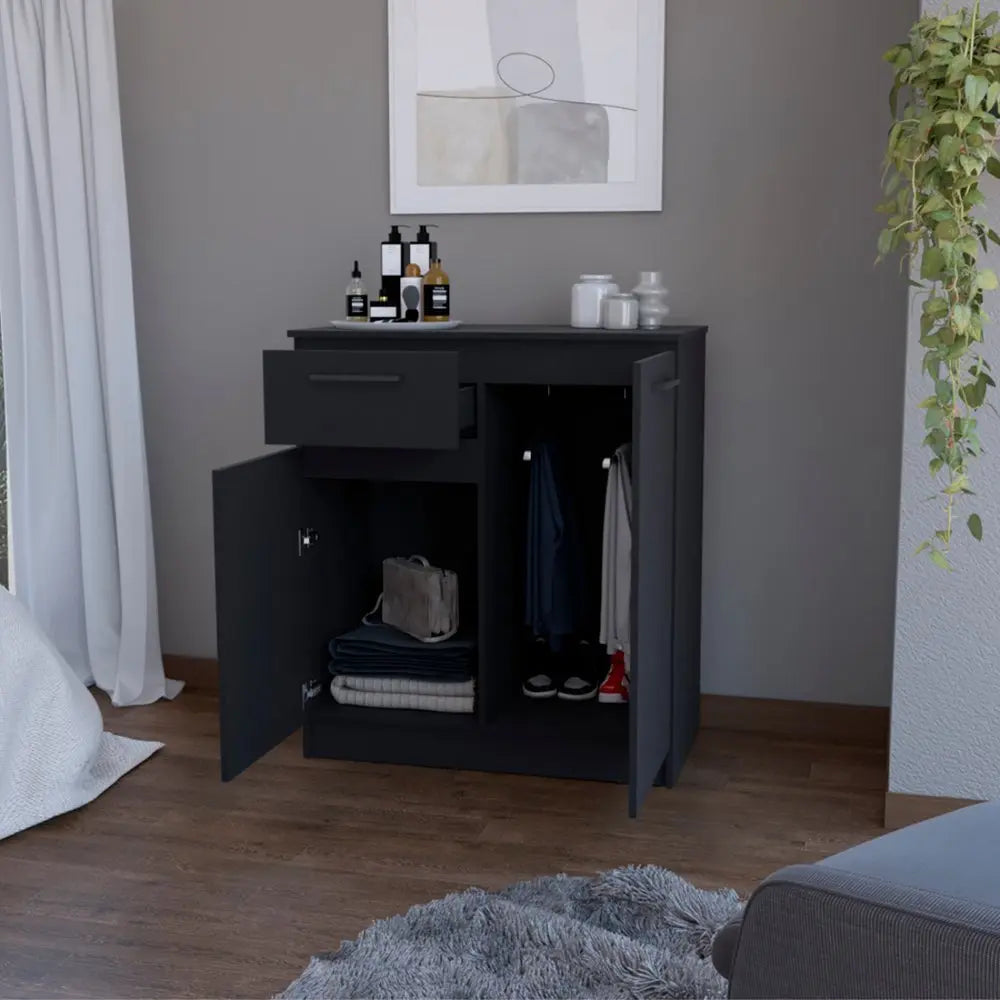 37" Black Wood Accent Cabinet With Two Doors And One Drawer - NOVA HOME FURNITURE