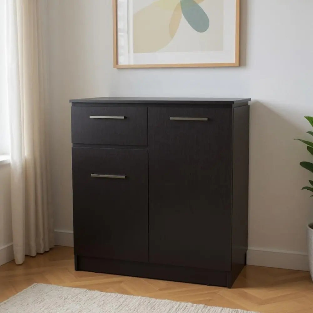 37" Black Wood Accent Cabinet With Two Doors And One Drawer - NOVA HOME FURNITURE