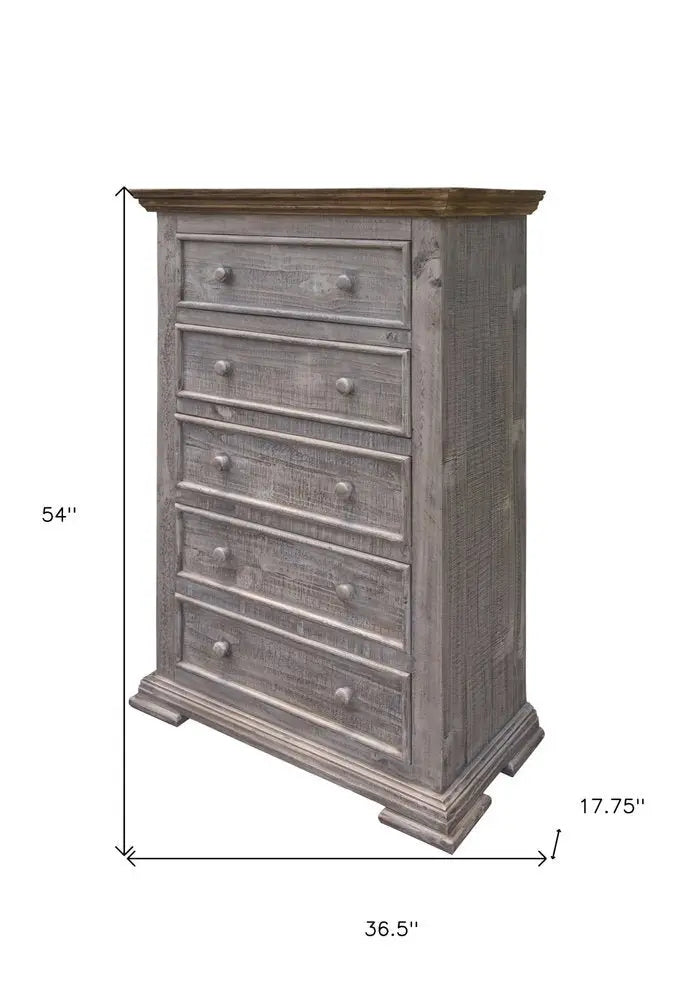 37" Gray Solid Wood Five Drawer Chest - NOBLE HOME INTERIORS