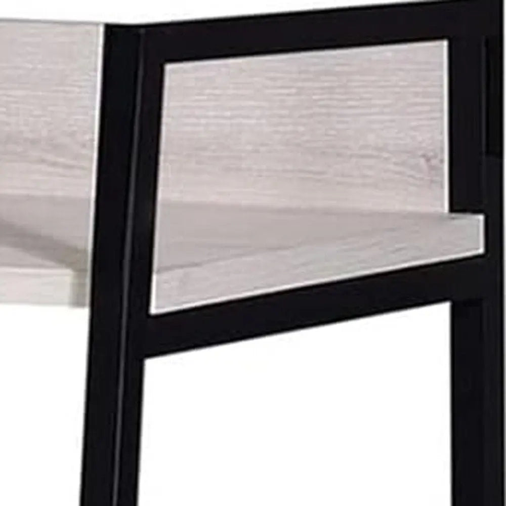 37" Natural and Black Metal Three Tier Ladder Bookcase - NOBLE HOME INTERIORS