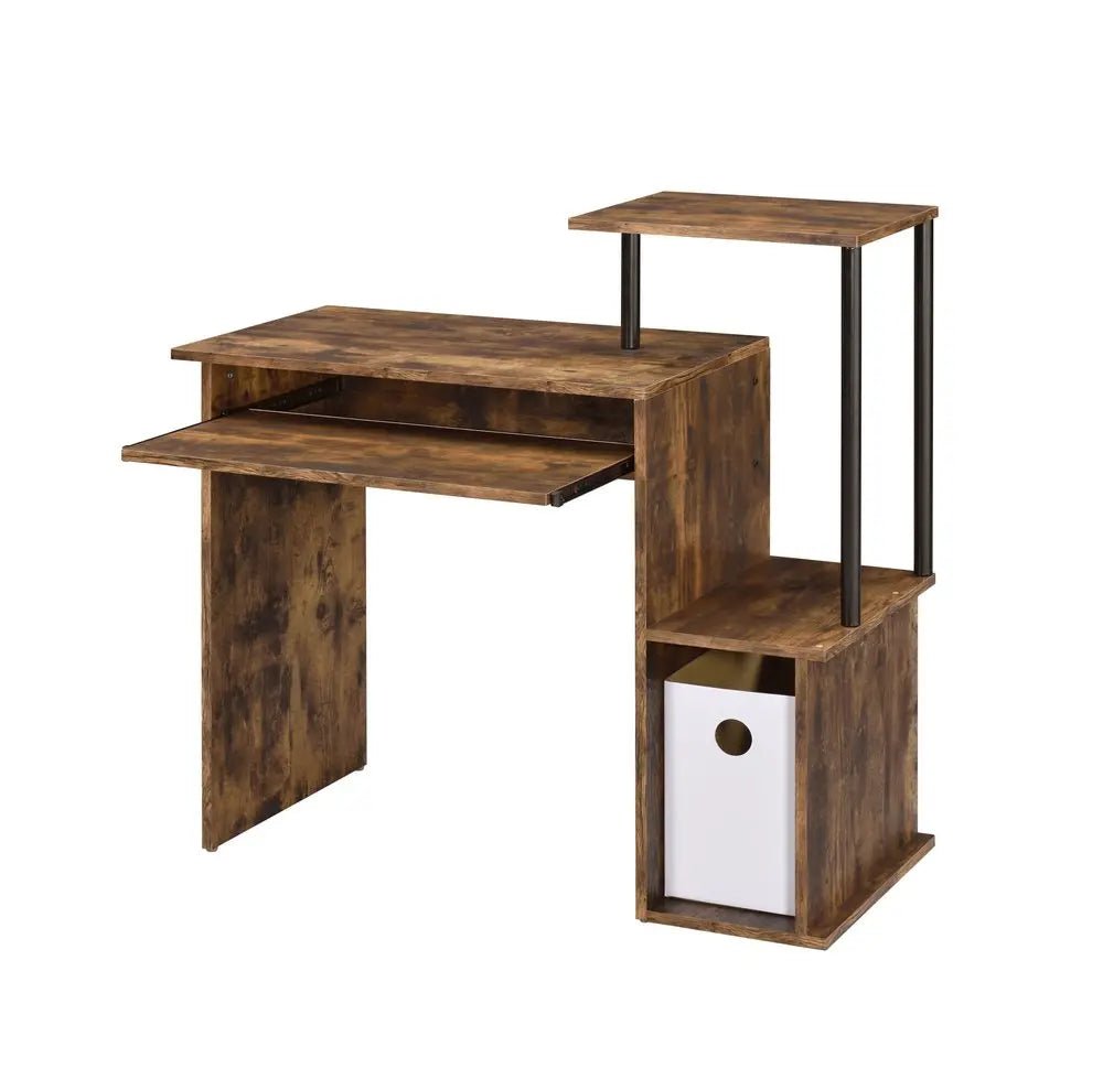 37" Oak and Black Wood and Metal Computer Desk - NOBLE HOME INTERIORS