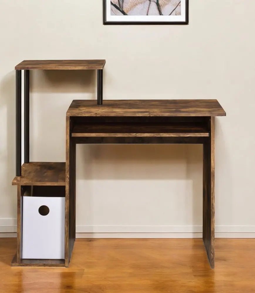 37" Oak and Black Wood and Metal Computer Desk - NOBLE HOME INTERIORS