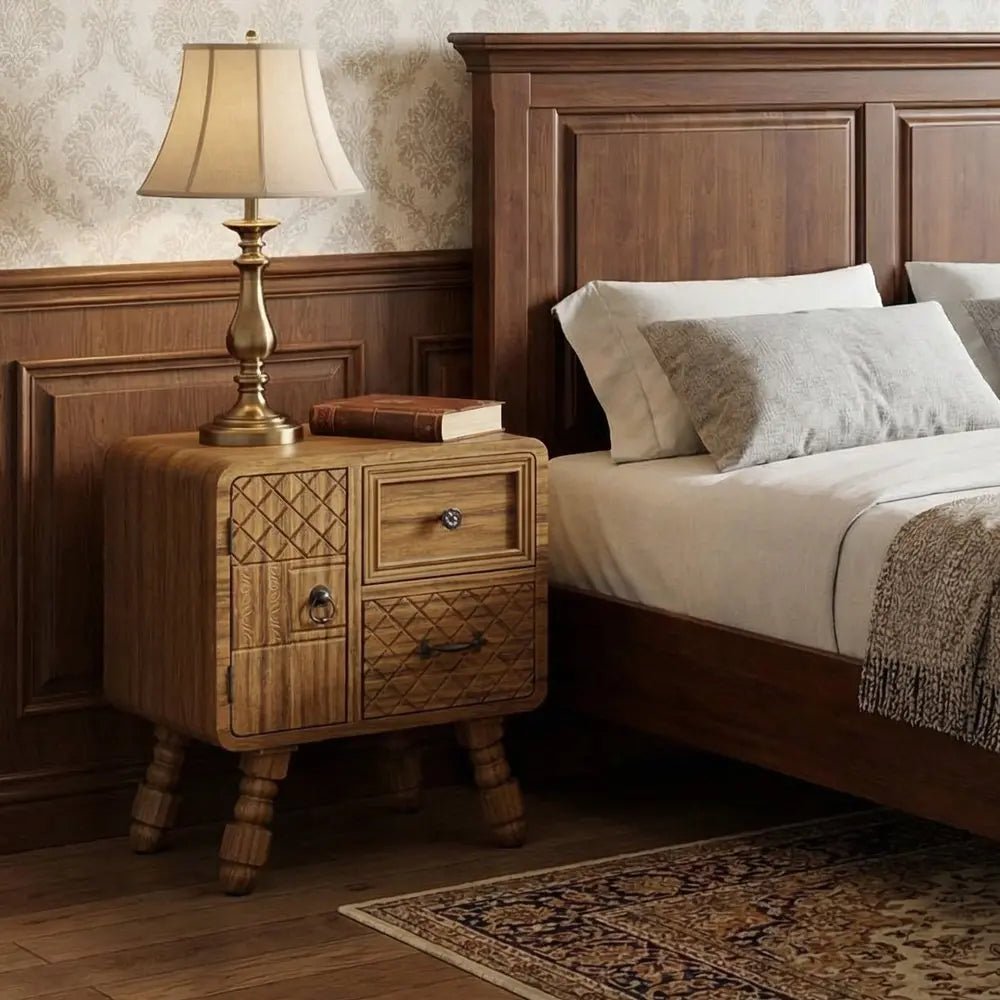 37" Sepia Solid Wood Console Accent Cabinet With Single Door And Two Drawers - NOBLE HOME INTERIORS