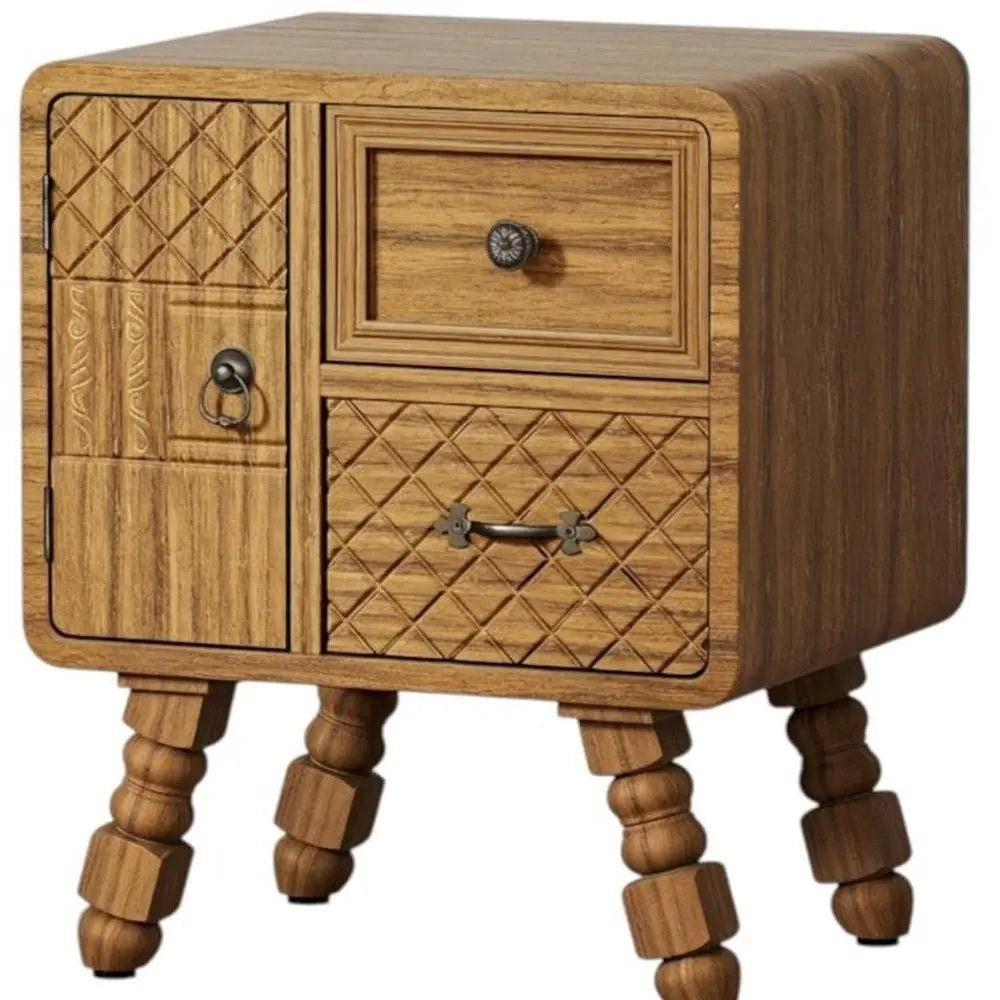 37" Sepia Solid Wood Console Accent Cabinet With Single Door And Two Drawers - NOBLE HOME INTERIORS