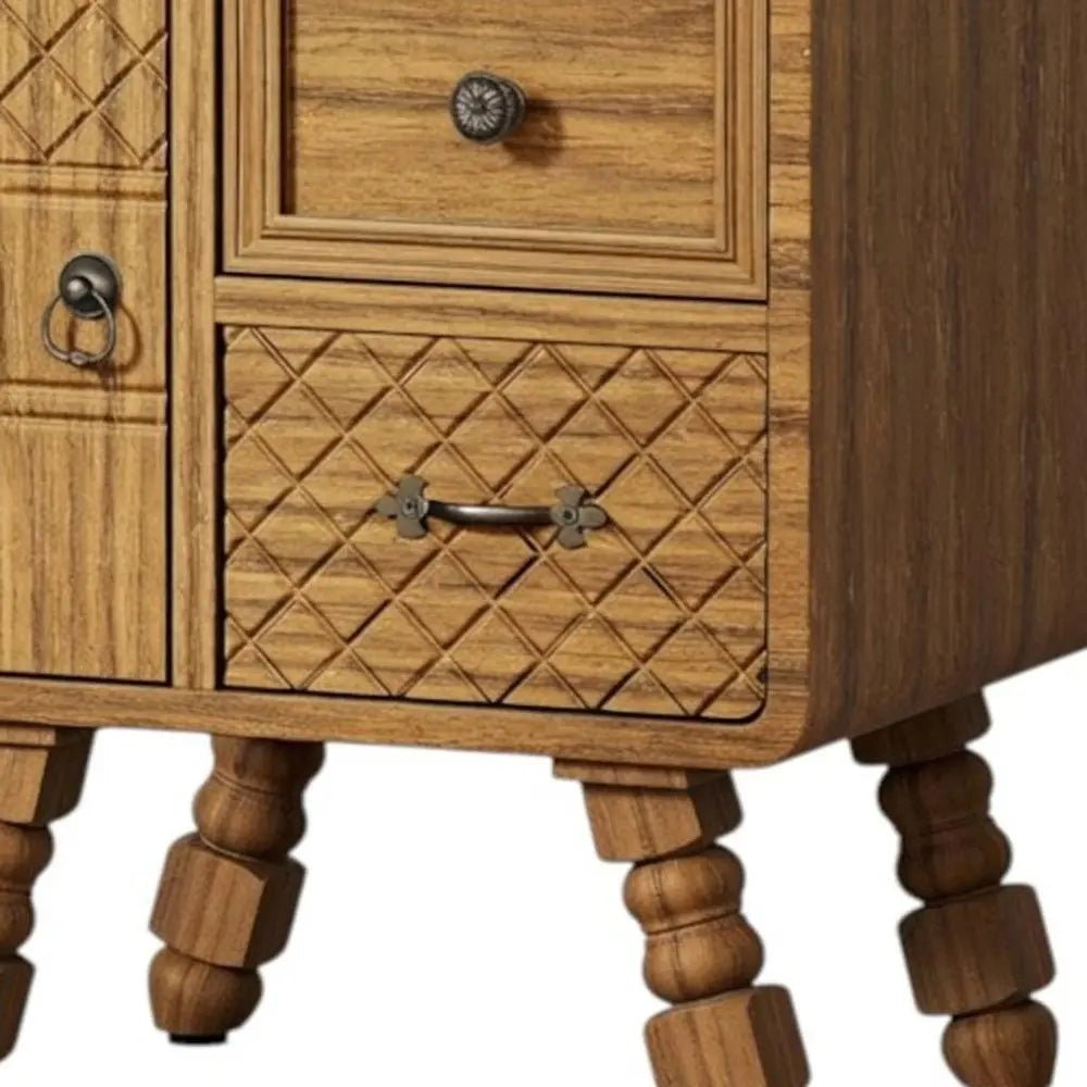 37" Sepia Solid Wood Console Accent Cabinet With Single Door And Two Drawers - NOBLE HOME INTERIORS