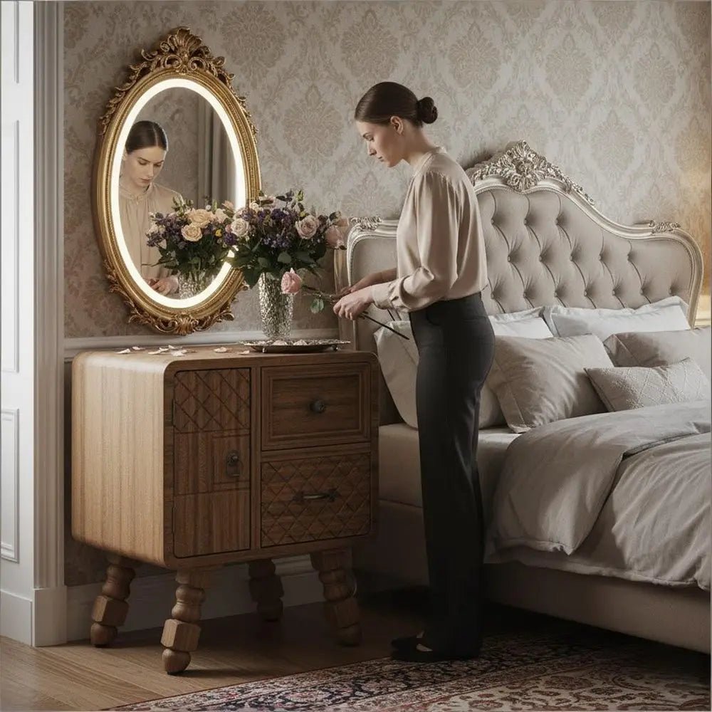 37" Sepia Solid Wood Console Accent Cabinet With Single Door And Two Drawers - NOBLE HOME INTERIORS