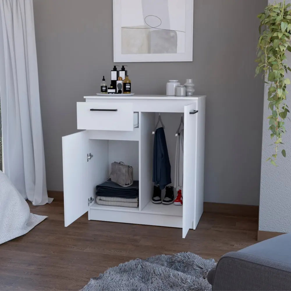 37" White Wood Accent Cabinet With Two Doors And One Drawer - NOVA HOME FURNITURE
