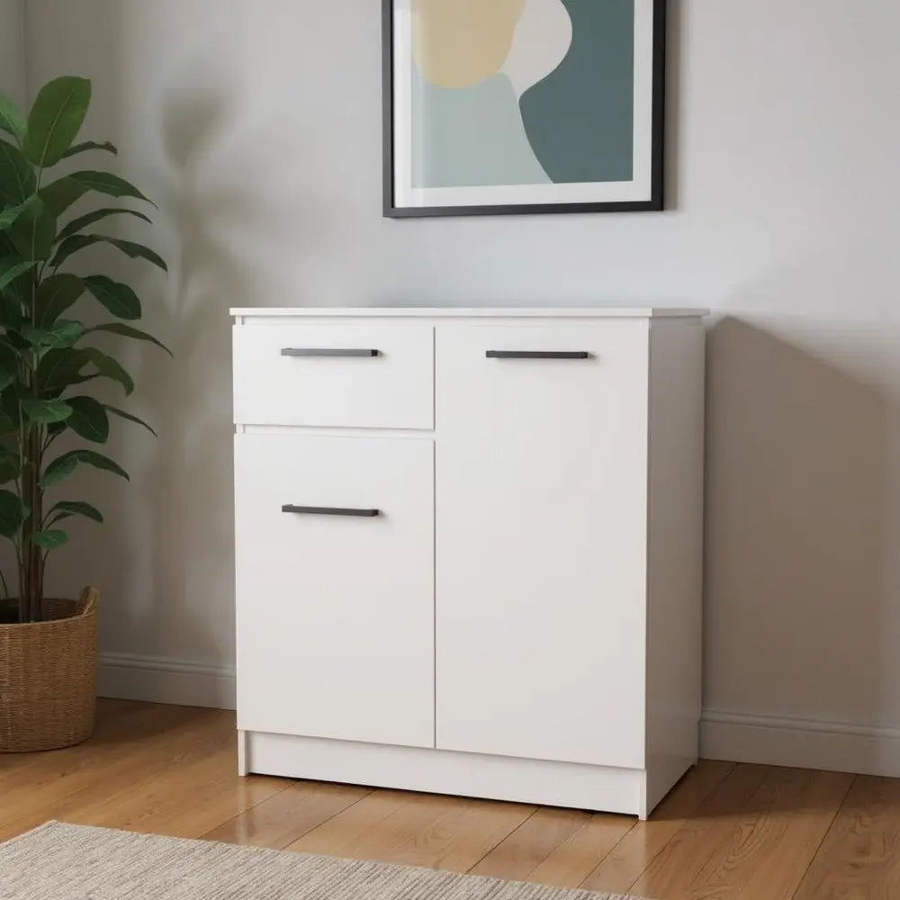 37" White Wood Accent Cabinet With Two Doors And One Drawer - NOVA HOME FURNITURE