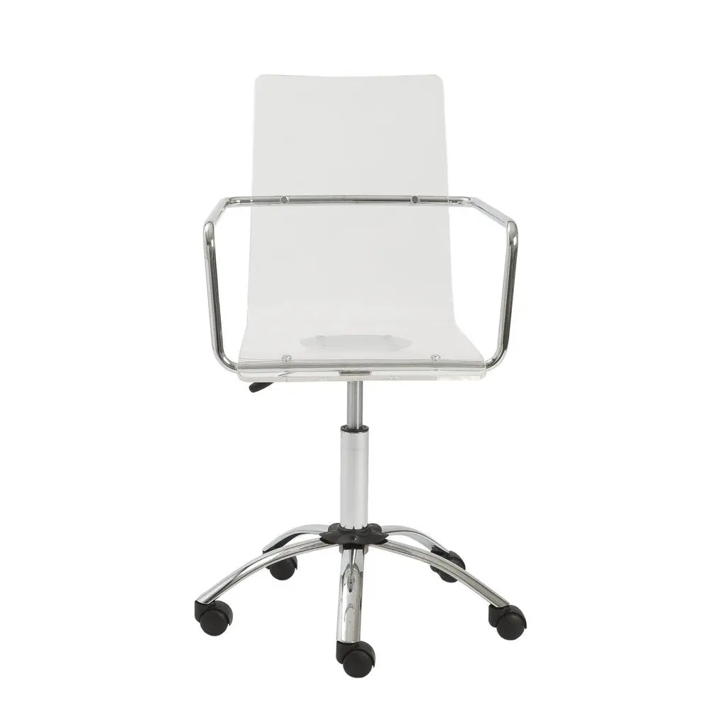 White Clear and Silver Adjustable Swivel Plastic Rolling Conference Office Chair HomeRoots
