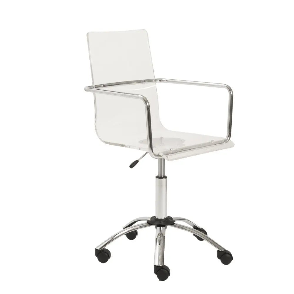 White Clear and Silver Adjustable Swivel Plastic Rolling Conference Office Chair HomeRoots