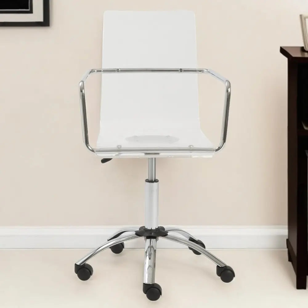 White Clear and Silver Adjustable Swivel Plastic Rolling Conference Office Chair HomeRoots