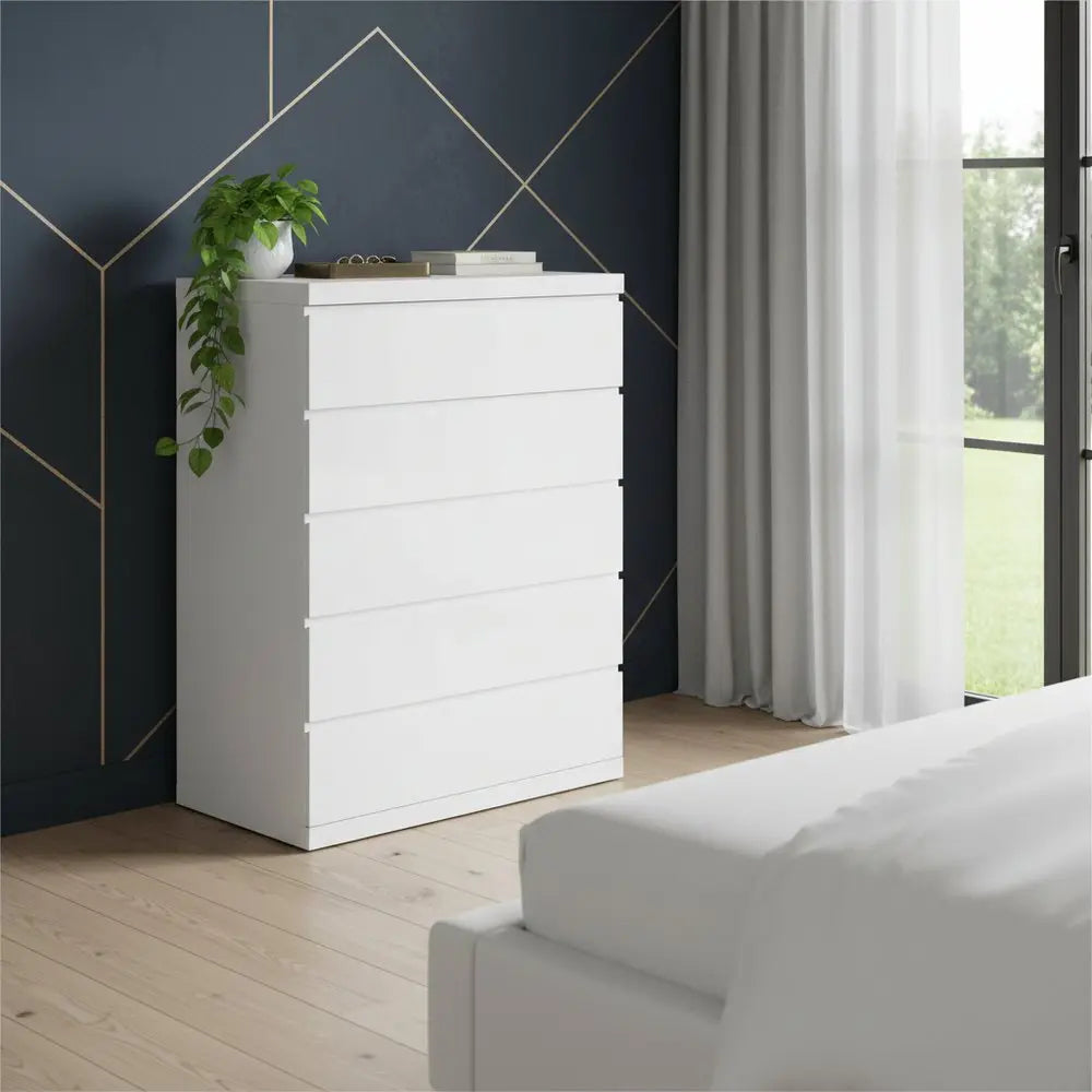 36" White Wood Five Drawer Dresser HomeRoots
