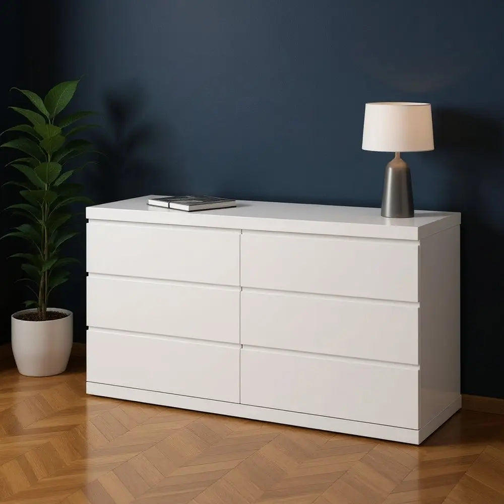 63" White Solid Wood Six Drawer Double Dresser HomeRoots