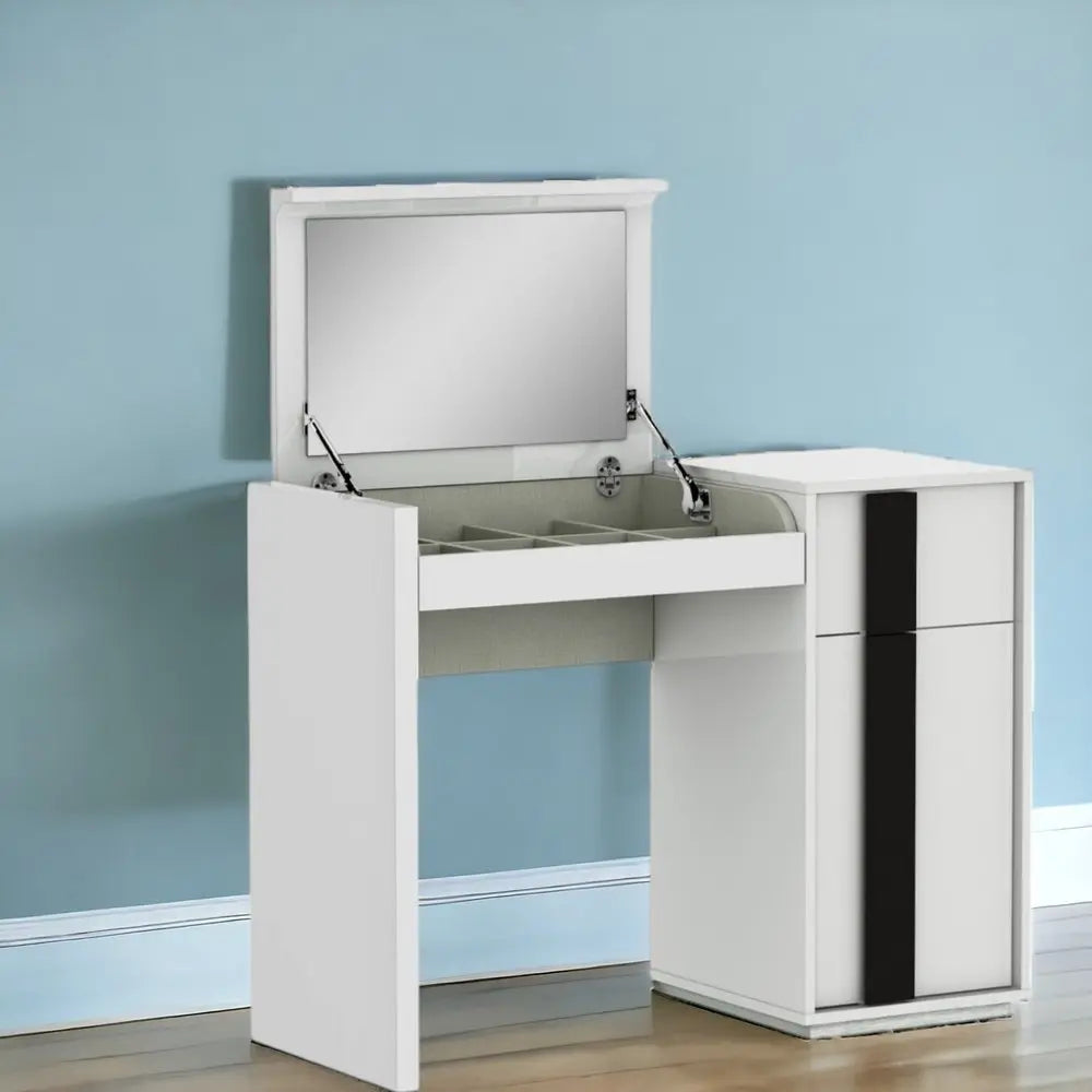 39" White Single Drawer Vanity Chest With Mirror HomeRoots