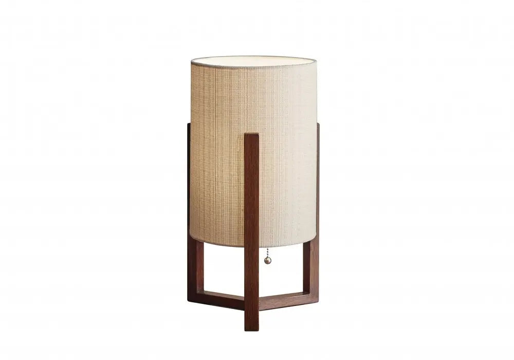17" Brown Solid Wood Bedside Table Lamp With Natural Cylinder Shade HomeRoots