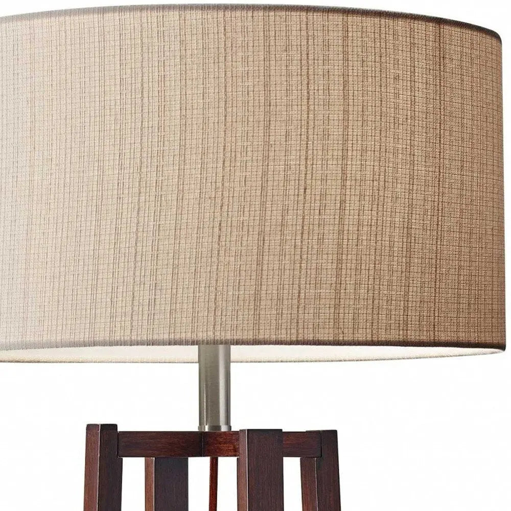 60" Brown Solid Wood Novelty Floor Lamp With Beige Fabric Drum Shade HomeRoots