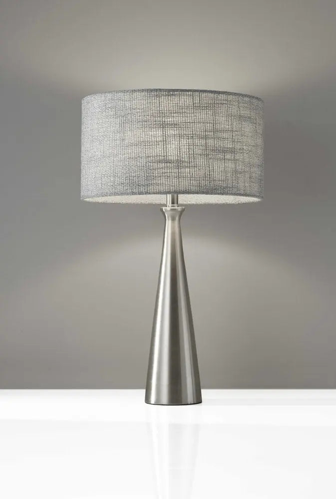 22" Silver Metal Table Lamp With Gray Drum Shade HomeRoots
