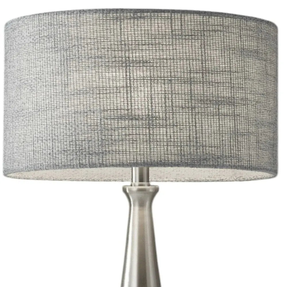 22" Silver Metal Table Lamp With Gray Drum Shade HomeRoots