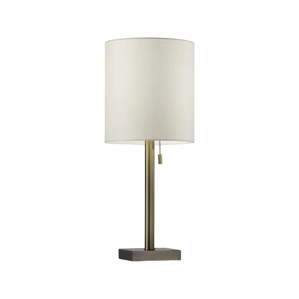 22" Antiqued Brass Metal Cylinder Table Lamp With Off White Drum Shade HomeRoots