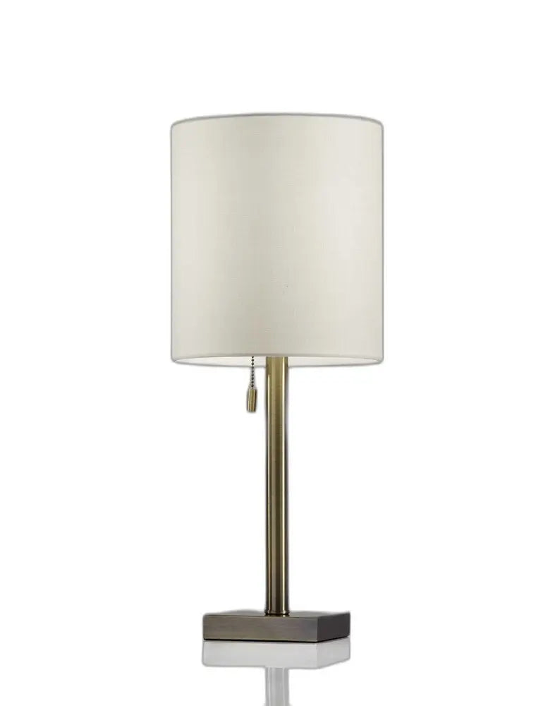 22" Antiqued Brass Metal Cylinder Table Lamp With Off White Drum Shade HomeRoots