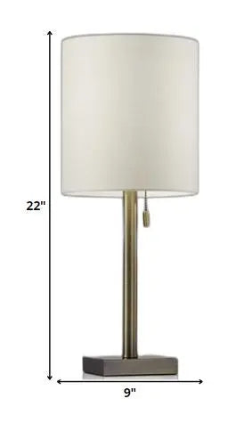 22" Antiqued Brass Metal Cylinder Table Lamp With Off White Drum Shade HomeRoots