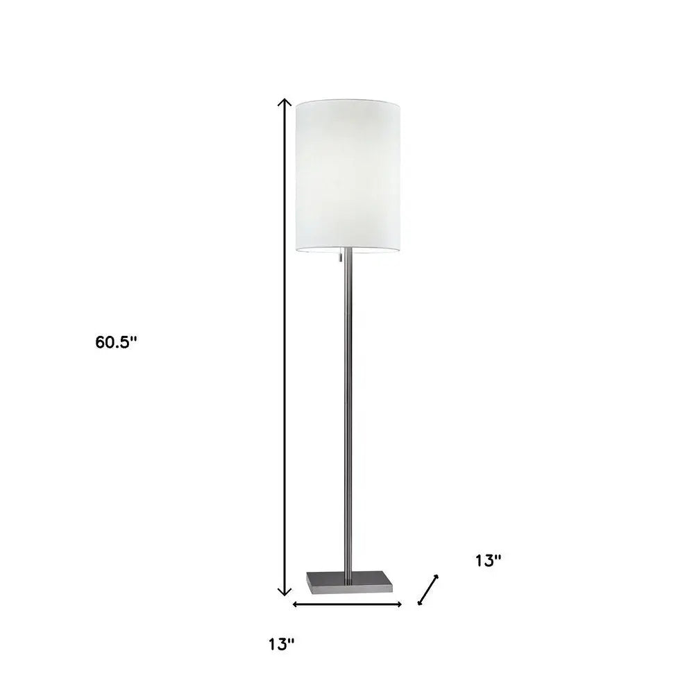61" Brass Metal Floor Lamp With White Fabric Cylinder Shade HomeRoots