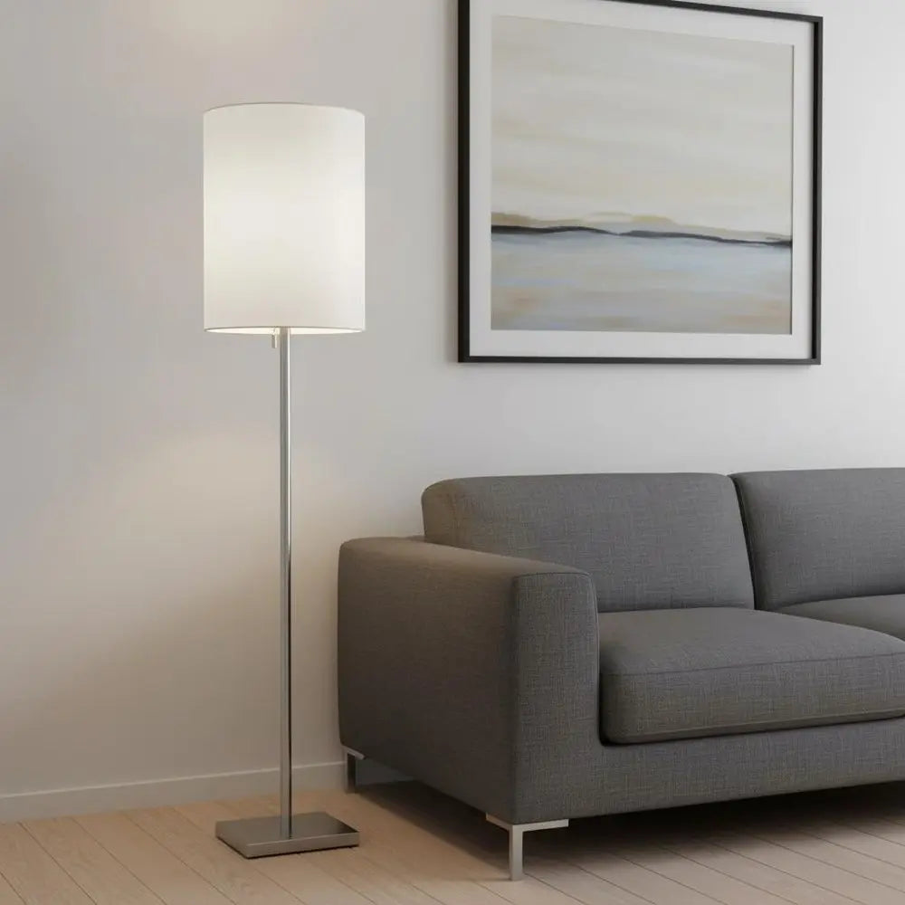 61" Brass Metal Floor Lamp With White Fabric Cylinder Shade HomeRoots