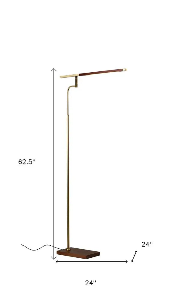 63" Brown LED Task Floor Lamp With Brass HomeRoots