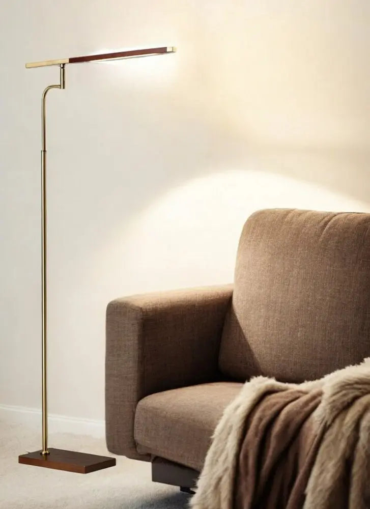 63" Brown LED Task Floor Lamp With Brass HomeRoots