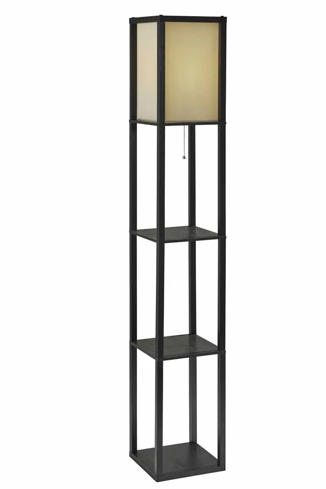63" Black And White Solid Wood Column Floor Lamp With White Fabric Square Shade HomeRoots