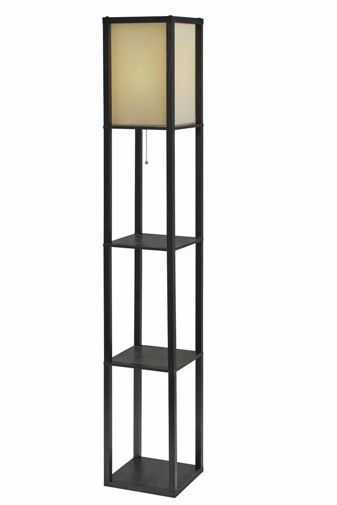 63" Black And White Solid Wood Column Floor Lamp With White Fabric Square Shade HomeRoots