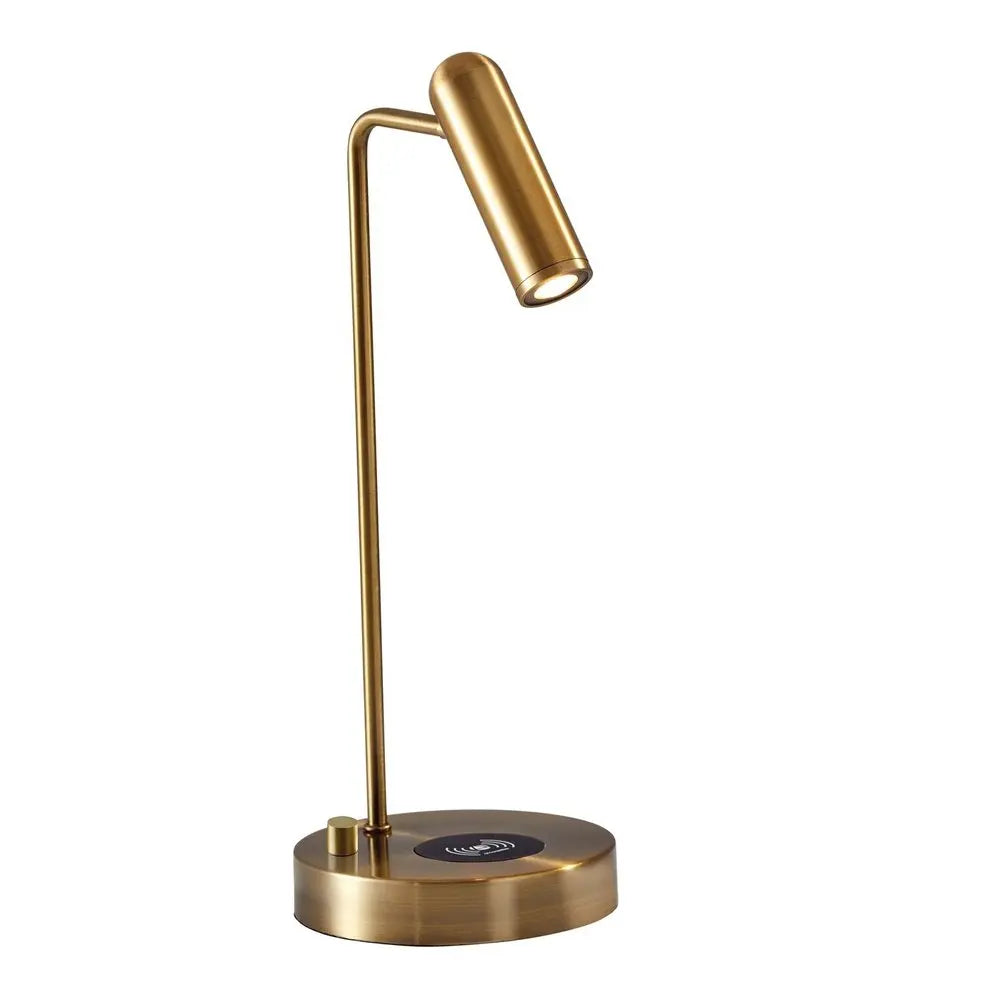 17" Brass Metal LED Desk Lamp With USB And Wireless Charging HomeRoots