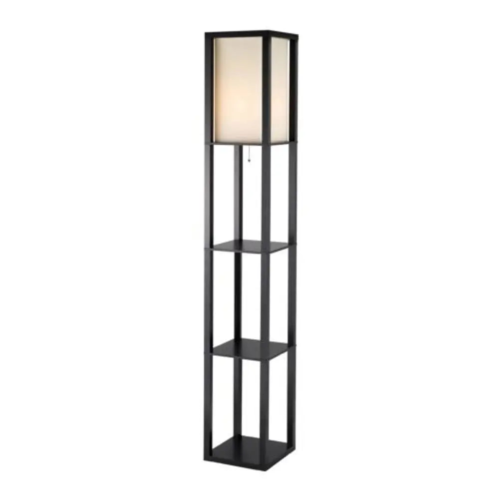 72" Black And White Solid Wood Column With White Cotton Shade HomeRoots