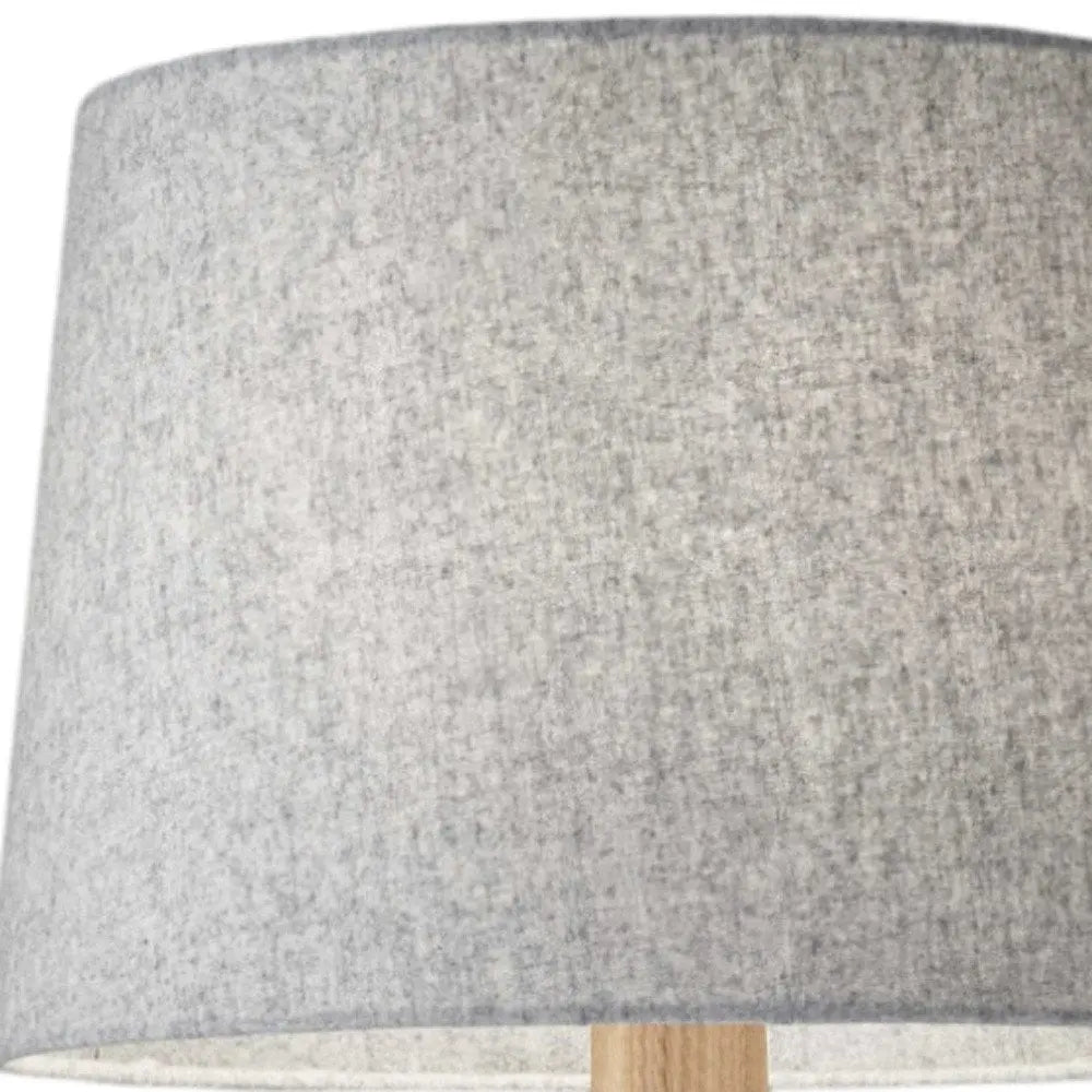 25" Natural Solid Wood Tripod Table Lamp With Gray Empire Shade HomeRoots