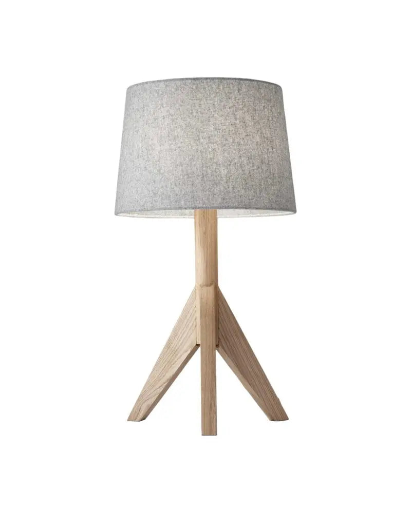 25" Natural Solid Wood Tripod Table Lamp With Gray Empire Shade HomeRoots