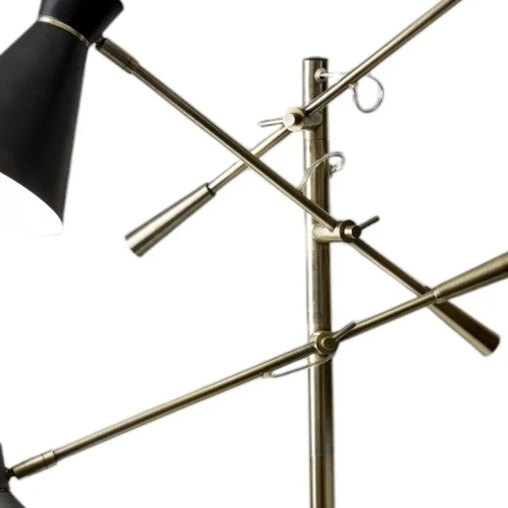 71" Brass Metal Novelty Floor Lamp With Black And White Iron Cone Shade HomeRoots
