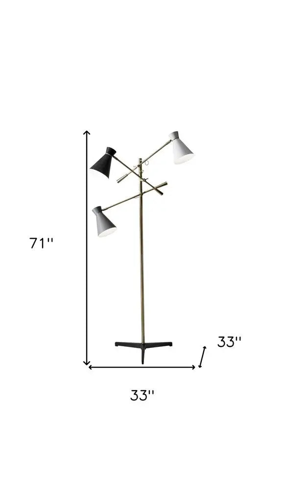 71" Brass Metal Novelty Floor Lamp With Black And White Iron Cone Shade HomeRoots