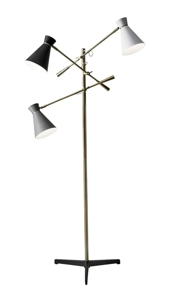 71" Brass Metal Novelty Floor Lamp With Black And White Iron Cone Shade HomeRoots