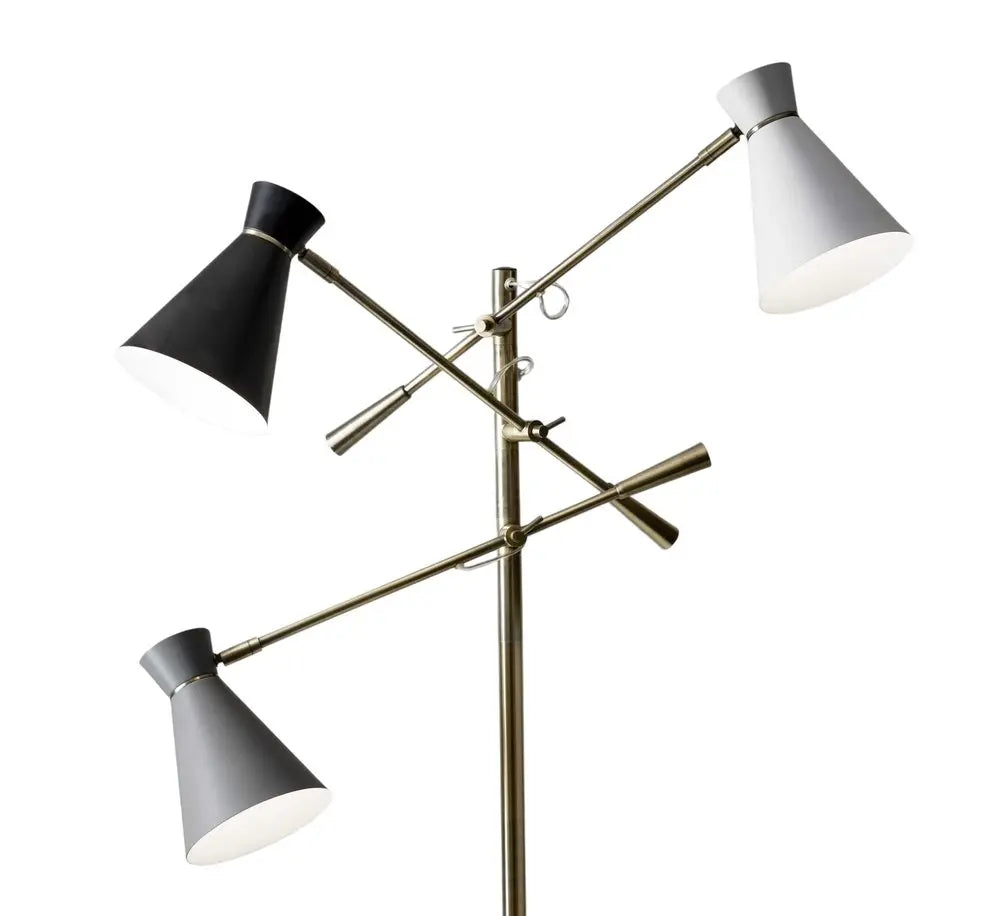 71" Brass Metal Novelty Floor Lamp With Black And White Iron Cone Shade HomeRoots