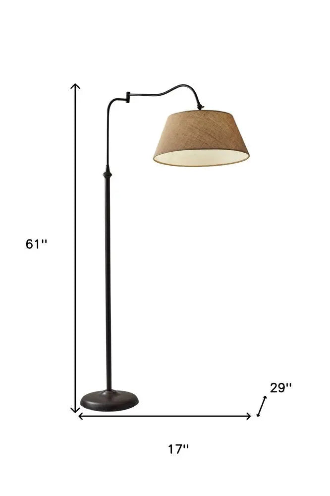 61" Bronze Arched Floor Lamp With Brown Fabric Empire Shade HomeRoots