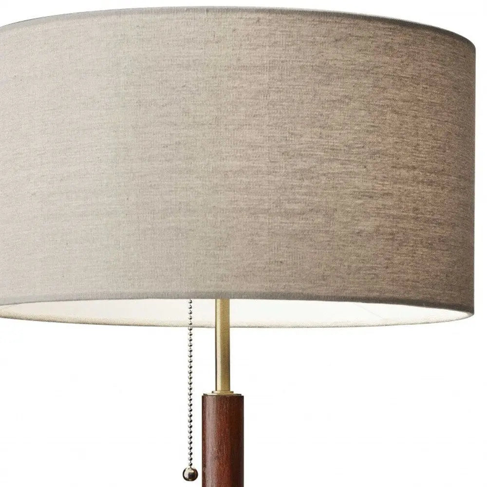 26" Antiqued Brass Solid Wood Table Lamp With Beige Drum Shade HomeRoots