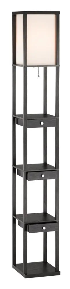 72" Black And Off White Column Floor Lamp With Off White Fabric Rectangular Shade HomeRoots