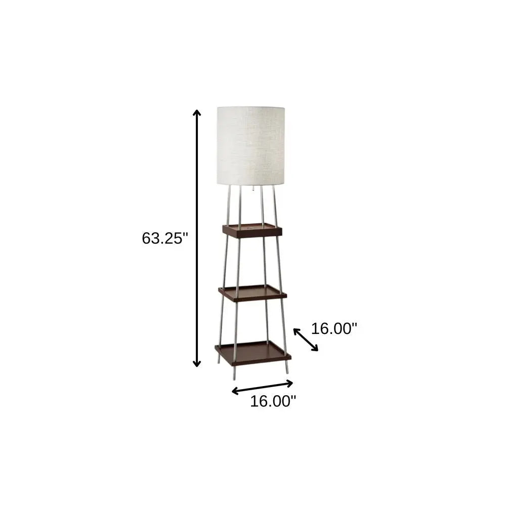 63" Brown And White Column Floor Lamp With White Fabric Drum Shade HomeRoots