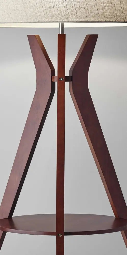 60" Brown And White Solid Wood Tripod Floor Lamp With White Fabric Drum Shade HomeRoots