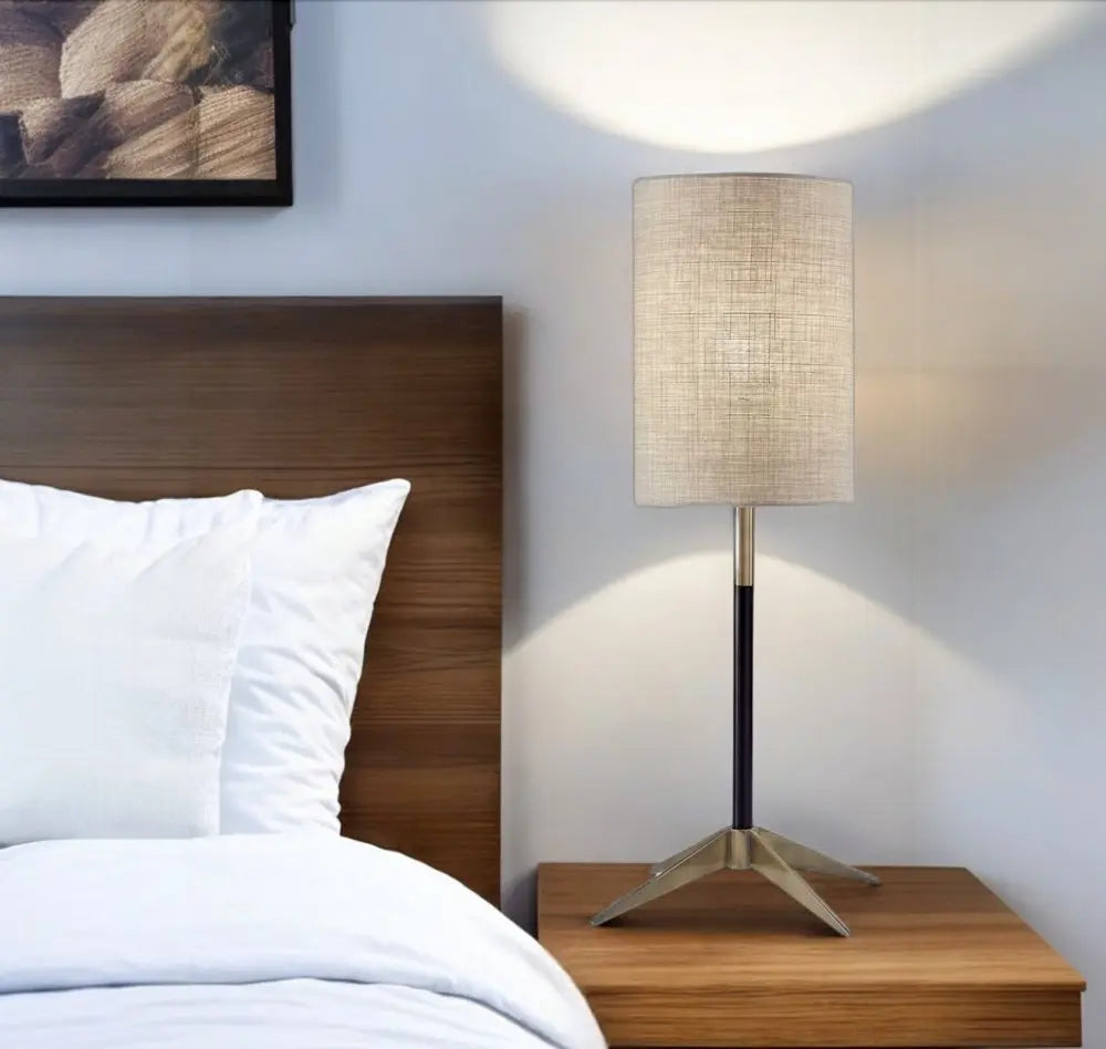 27" Antiqued Brass Metal Table Lamp With Brown Drum Shade HomeRoots