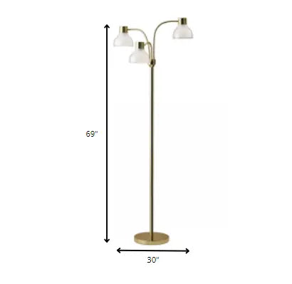 69" Gold Three Light Tree Floor Lamp With Clear Plastic Bowl Shade HomeRoots