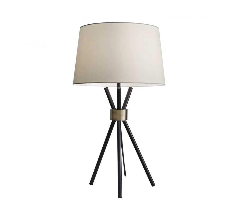 Black Metal Tripod Leg With Antique Brass Accent Table Lamp HomeRoots
