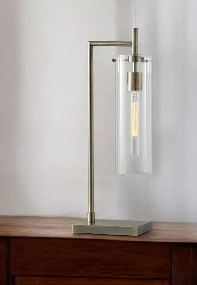 24" Brass Novelty With Clear Cylinder Shade HomeRoots