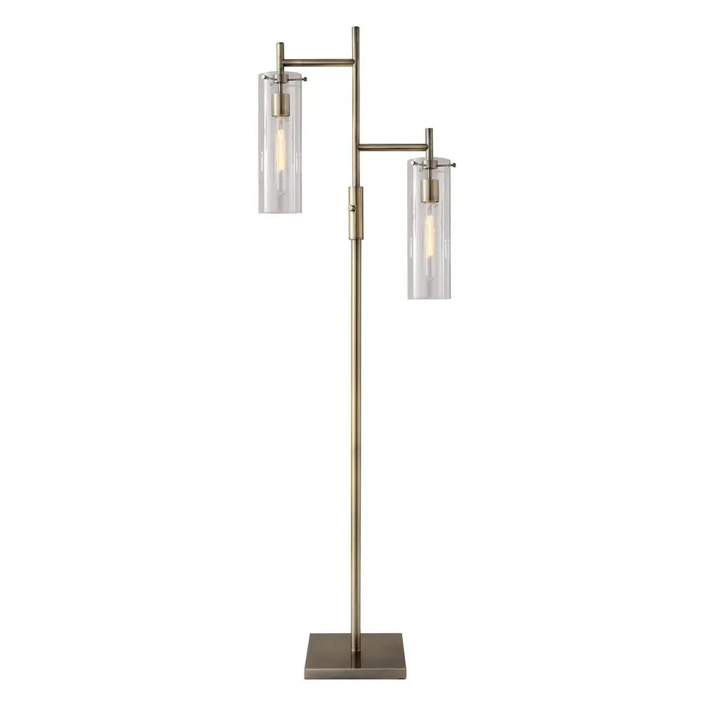 64" Brass Two Light Novelty Floor Lamp With Clear Glass Drum Shade HomeRoots