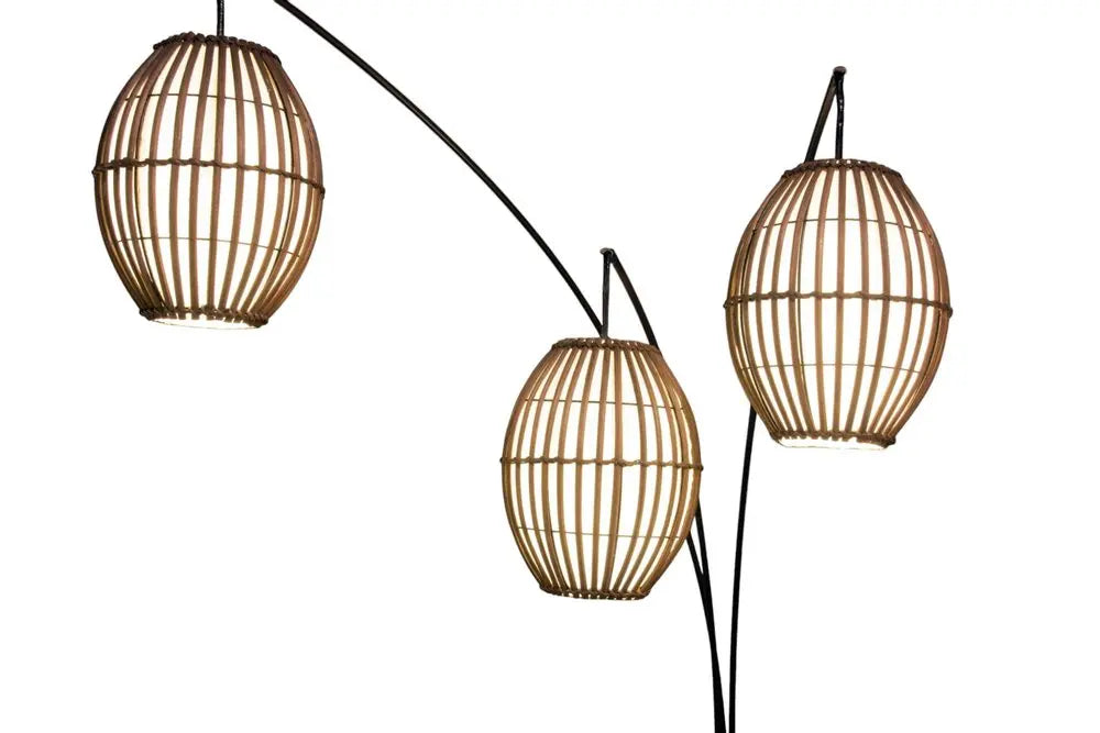 82" Bronze Three Light Tree Floor Lamp With Beige Wicker Cage Shade HomeRoots